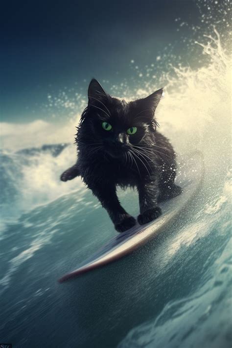 Discover The Playful Spirit Of A Feline Riding The Waves Capturing The