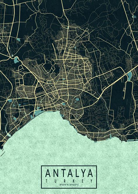 Antalya City Map Summer Poster By Demap Studio Displate