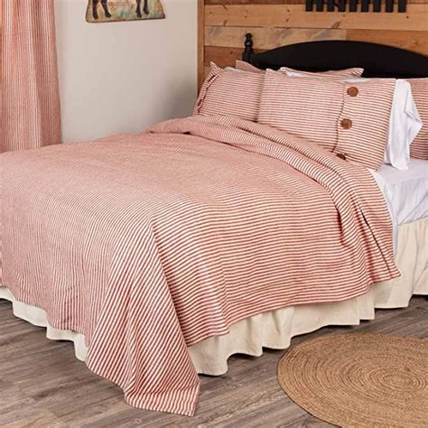 Homespun Red Ticking King Coverlet Bedspread 97 X 110 Rustic