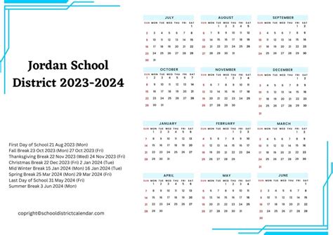 Jordan School District Calendar Holidays 2023-2024