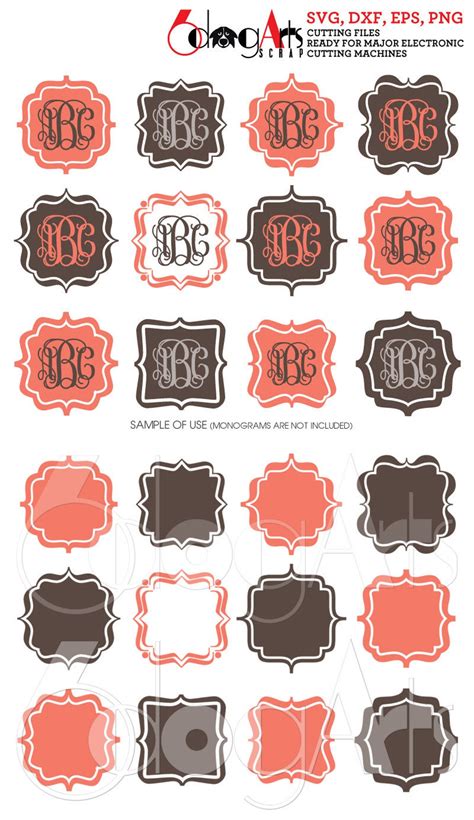 Fancy Monogram Frames Digital Files Svg Dxf Eps Png Silhouette Scal