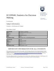 Econ T Sydney Pdf Econ Statistics For Decision Making