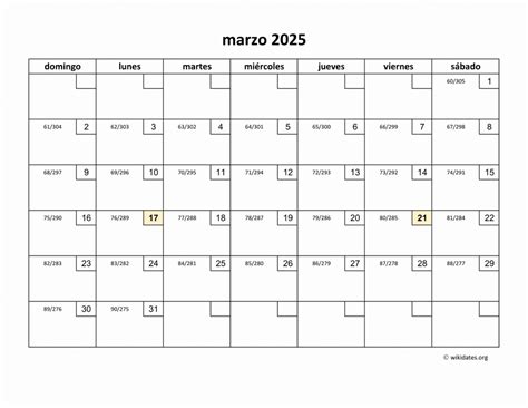 Calendario Marzo 2025 De México