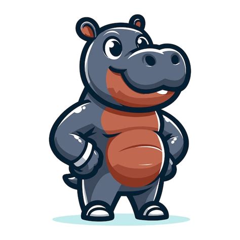 Hippopotame Adorable Mascotte De Dessin Animé Personnage Illustration