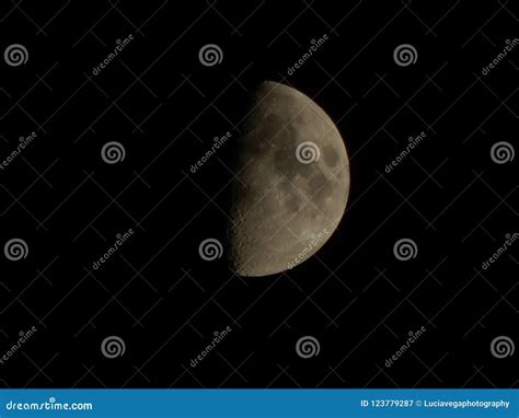 Far Half Lit Moon In The Dark Sky Stock Image Image Of Captured