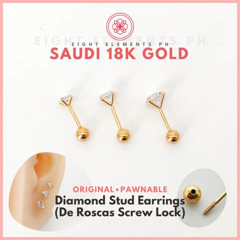 COD PAWNABLE 18k Earrings Saudi Gold Synthetic Diamond And Ball Stud De