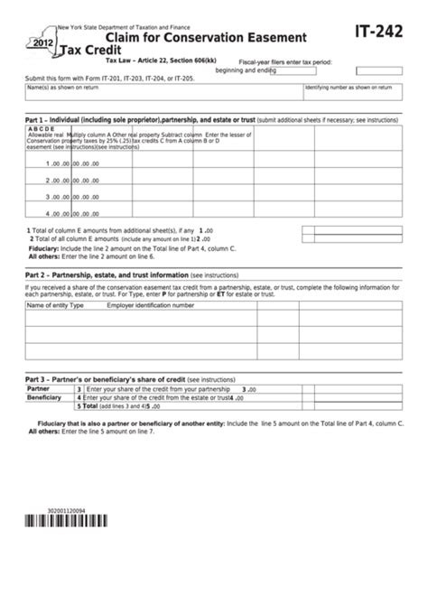 Fillable Form It 242 Claim For Conservation Easement Tax Credit