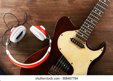 Electric Guitar Headphones Musical Notes On Stock Photo (Edit Now) 349133987