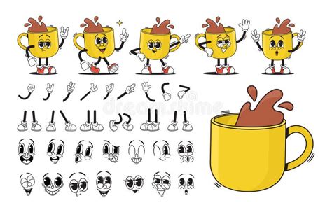 Cartoon Yellow Groovy Cup Of Tea Or Coffee Drink Character Creation Kit