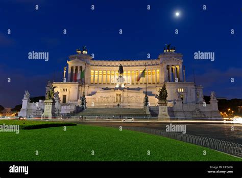 The Victor Emmanuel White Building By Night In Rome Italy Stock Photo