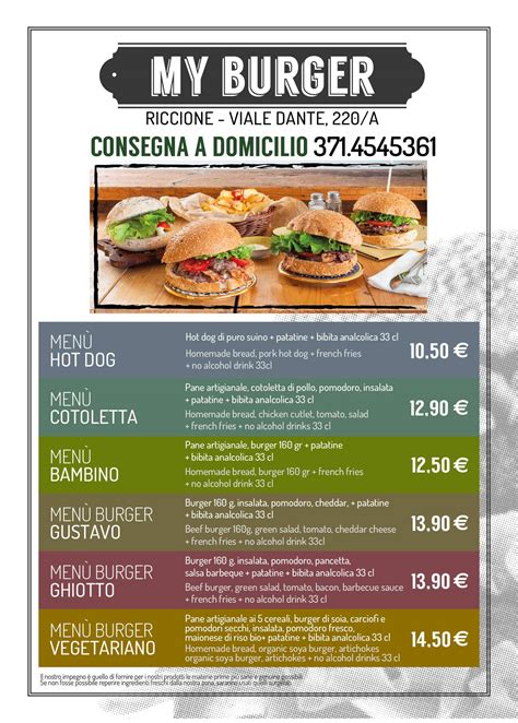 Menu at My Burger fast food, Riccione