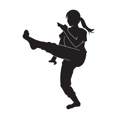 Female Kickboxing Martial Arts Athlete Wearing Gloves Vector Silhouette