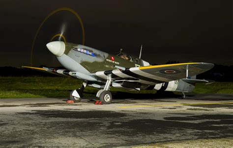 Wallpaper the evening, fighter, the airfield, Spitfire, WW2, MK.IX for mobile and desktop ...