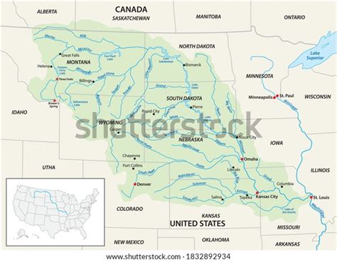 Vector Map Missouri River Drainage Basin Stock Vector (Royalty Free ...