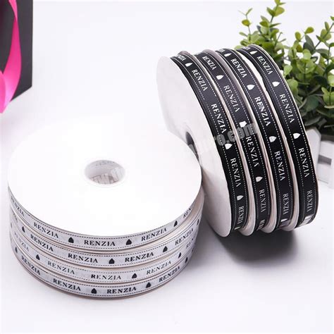 15mm Black White Grosgrain Ribbon With Printed Custom Logo