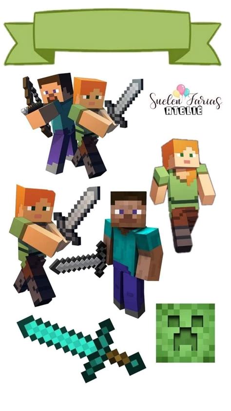 Minecraft Cake Topper Printable Birthday Minecraft Cupcake Toppers