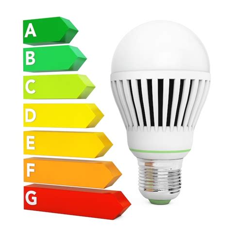 Premium Photo Led Bulb Near Energy Efficiency Rating Chart On A White