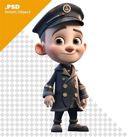 3d Render Eines Kleinen Jungen Mit Polizeikappe Und Uniform Der Als Psd Vorlage Posiert