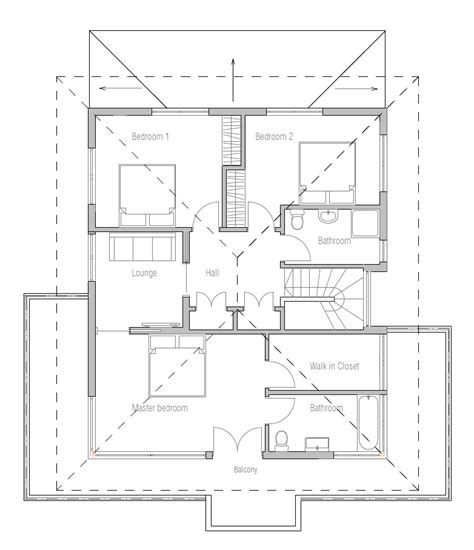 Modern House Plan with three bedrooms, two floors. House Plan