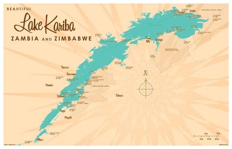 Lake Kariba Zambia & Zimbabwe Map Print