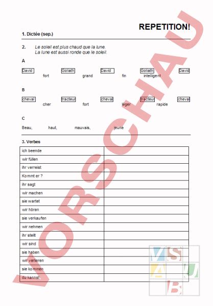 Arbeitsblatt Repetitionsblatt Franz Sisch Grammatik