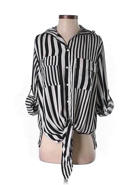 Millau 100 Rayon Stripes White Long Sleeve Button Down Shirt Size Xs