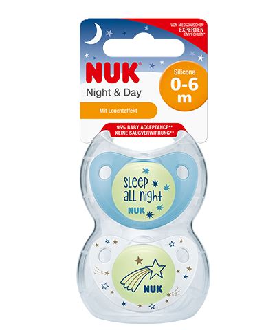 NUK Orthodontic Night & Day Glow in the Dark Silicone Soother Pacifier (0-6m) Sleep Twinkle (2pcs)