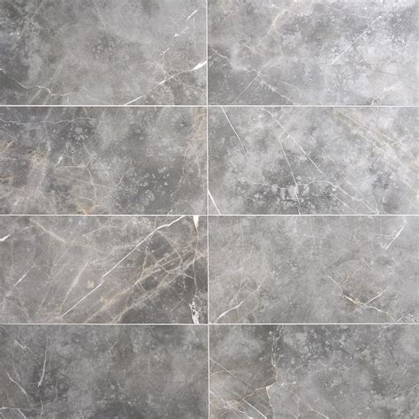 Ivy Hill Tile Marmo Gray 11.81 in. x 23.62 in. Polished Marble Look Porcelain Floor and Wall ...