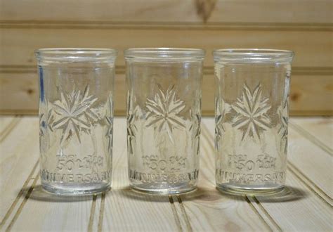 Vintage Starburst Kraft 50th Anniversary Jelly Juice Glasses Anchor Hocking Ball Set Of 3 Mid