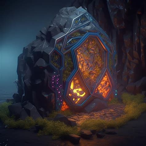 Premium Ai Image A Large Rock With A Glowing Face In The Middle Of It