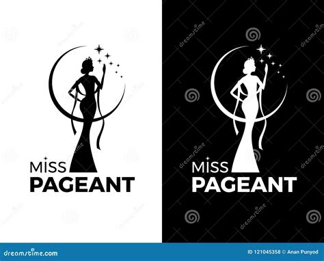 Miss Lady Pageant Logo Sign with Queen Wears Evening Gown and Crown and ...