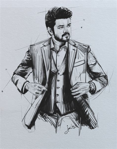 Thalapathy Vijay Tamil Super Star Sketch Drawing Drawing Skill