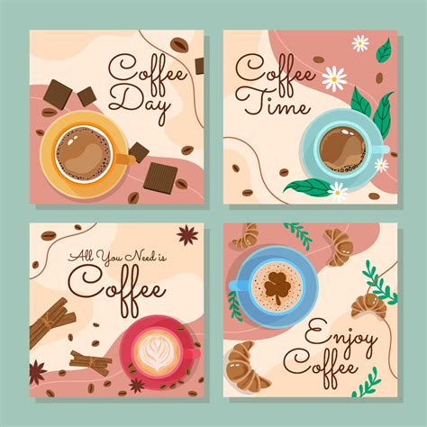 Top View Of Coffee Cups Social Media Post Template Vector Art