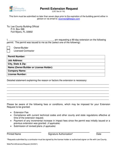 Lee County Florida Permit Extension Request Fill Out Sign Online