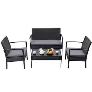 Tiramisubest Piece Black Frame Set Metal Garden Sofa Built Log