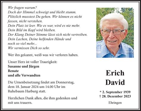 Traueranzeigen Von Erich David Augsburger Allgemeine Zeitung