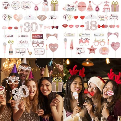 Happy Birthday Photo Booth Props Rose Gold Adult Women 18 21 30 Years Old Birthday Party