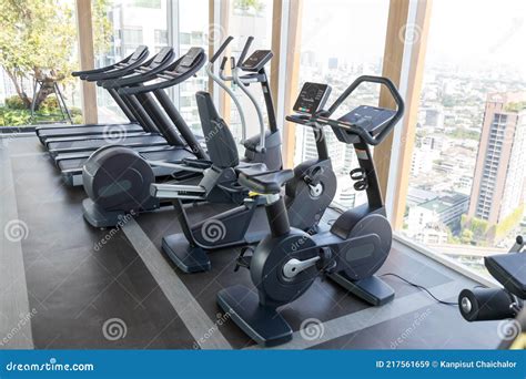 Sports Equipment In The Gym Modern Gym Interior With Equipment Stock