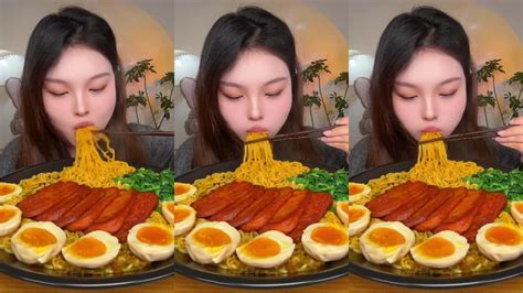 Asmr Mukbang Eating Show Fried Noodles Noodles Soup Roasted Pork