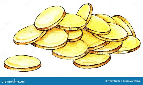 Heap, Pile Gold Coins, Hand Draw Watercolor Illustration, Money Stock ...