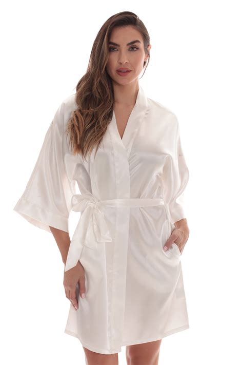 Just Love Womens Satin Solid Kimono Robe 6756 Blk M White Medium