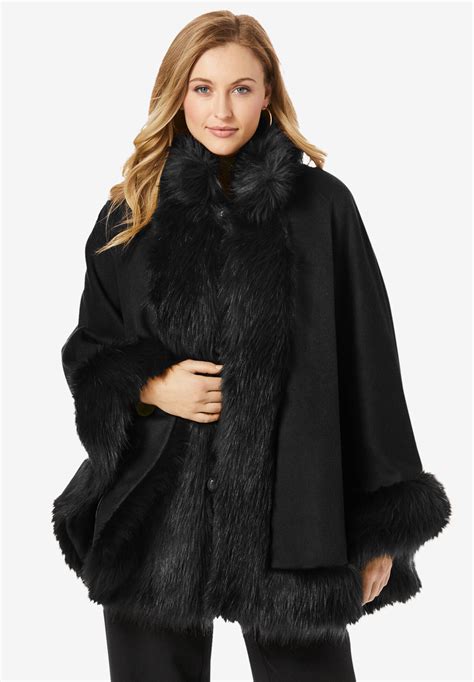 Faux Fur Trim Wool Cape Winter Chic Black Woman Within