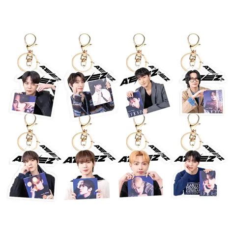 KPOP ATEEZ Keyring Magazine Photos Acrylic Figure Keychain Pendant Bag