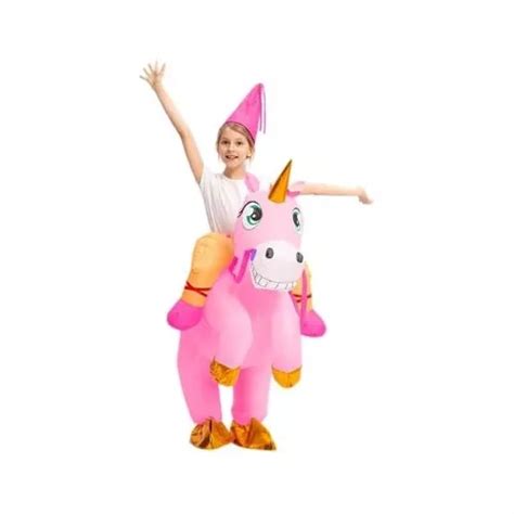 El Original Disfraz De Unicornio Inflable Montable Color Rosa