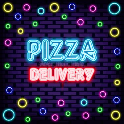 Pizza Delivery Neon Signboards Bright Signboard Light Banner Stock