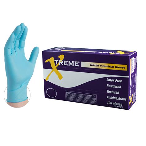 Ammex Nitrile Disposable Gloves Powdered Industrial 4 Mil Medium