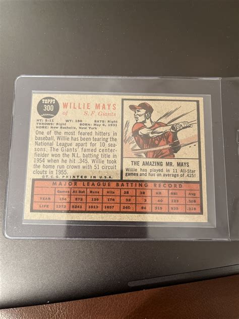 Topps Willie Mays Giants Nicely Centered Sharp Blazer Raw