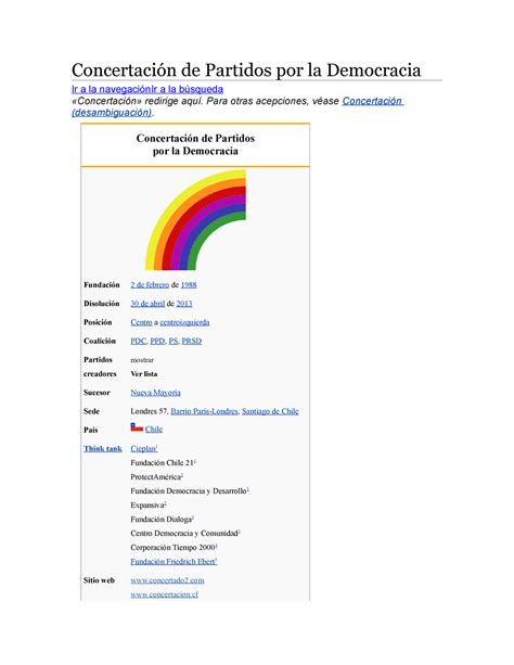 Historia de la Concertacion Chilena Concertación de Partidos por la
