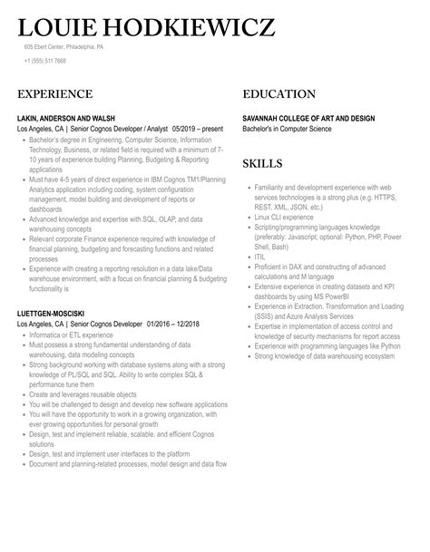 Cognos Developer Resume Samples Velvet Jobs