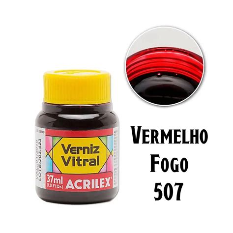Verniz Vitral Vermelho - Verniz Vitral Vermelho Fogo 37ml - Acrilex - RPG